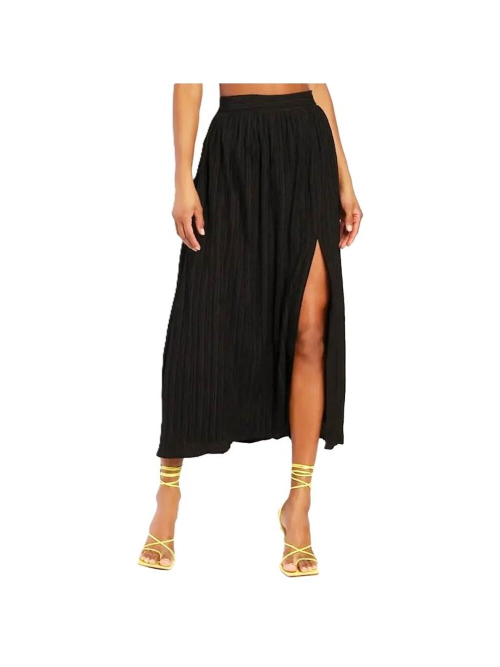 Lulus Midsummer Memories Black Mid-Rise Maxi Skirt Side Slit Large